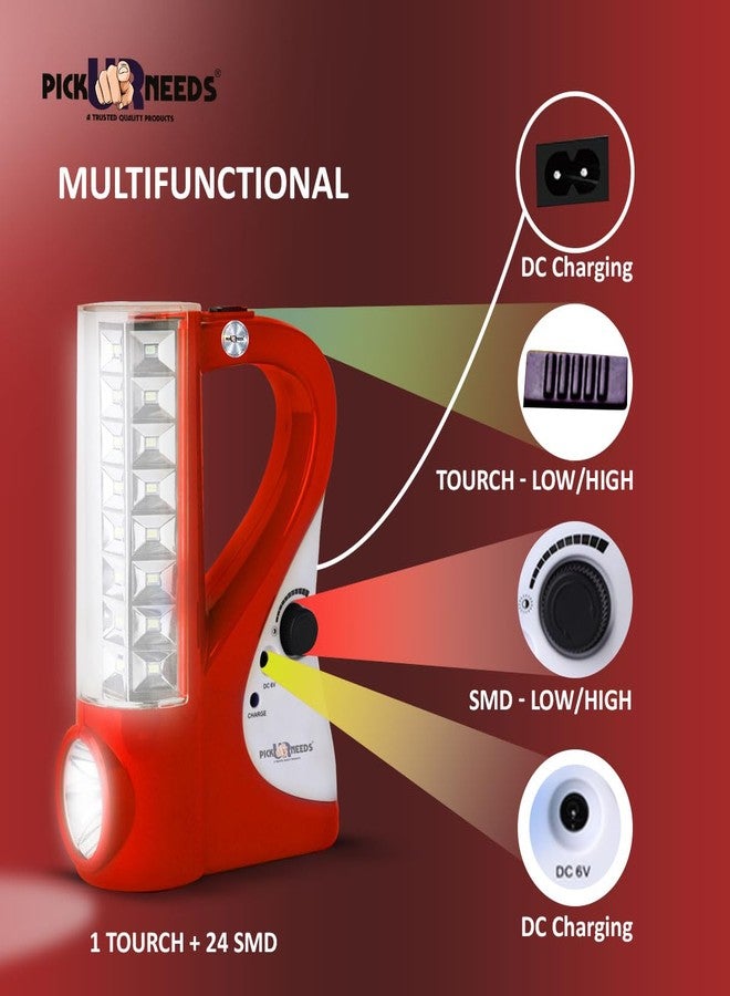 Pick Ur Needs Rechargeable Emergency 2 In1 Home LED Torch Lantern Lamp Light with 24 SMD Light Torch (Red) - Image 3